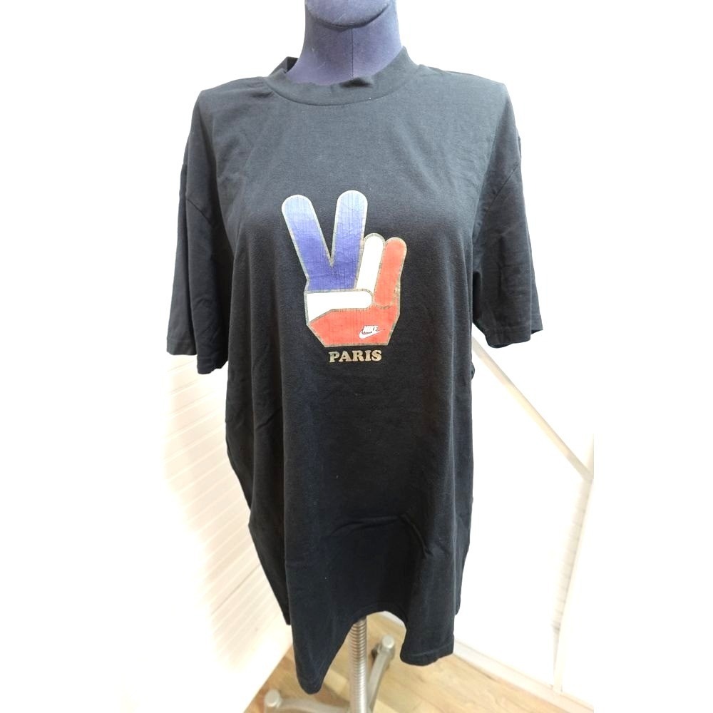 Y2K Nike T-shirt Large Paris Flag Peace Sign Graphic black tee 2000s gray tag